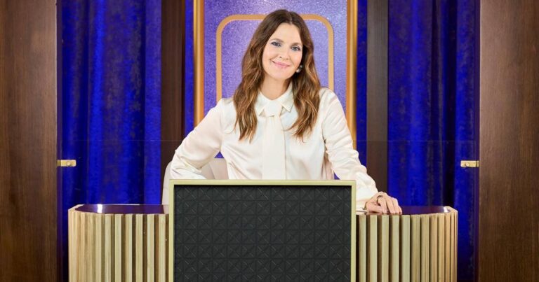 Drew Barrymore Is the Iconic Center Square on Hollywood Squares See the 1st Look 1